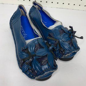 Socofy Blue Leather Comfort Slip On Shoes